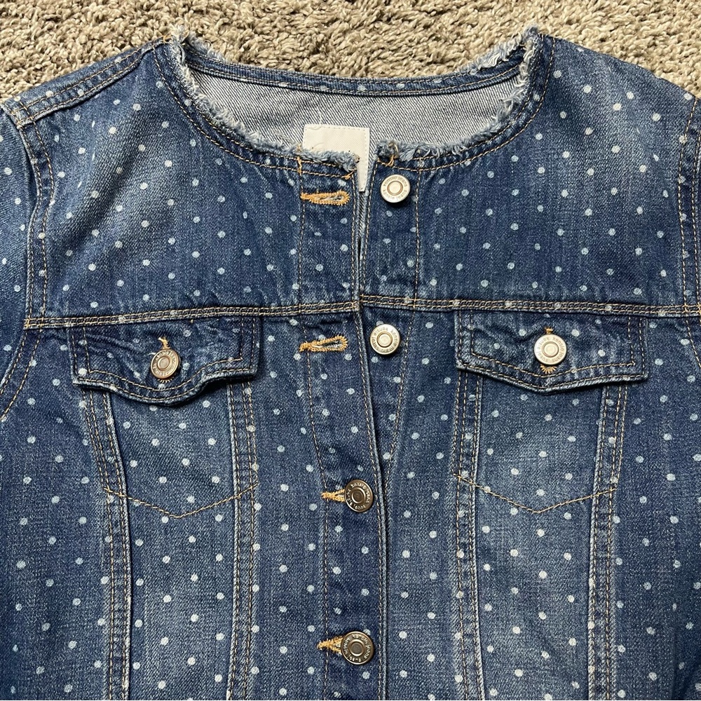 Kensie Jeans Polka Dot Cropped Raw Hem Denim Jacket Size S - Picture 4 of 13